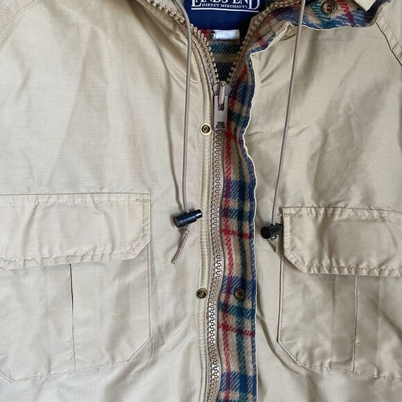 Vintage Land’s End Hooded Jacket Parka Mens S Beige Wool Blanket Lined Made USA - Picture 7 of 7